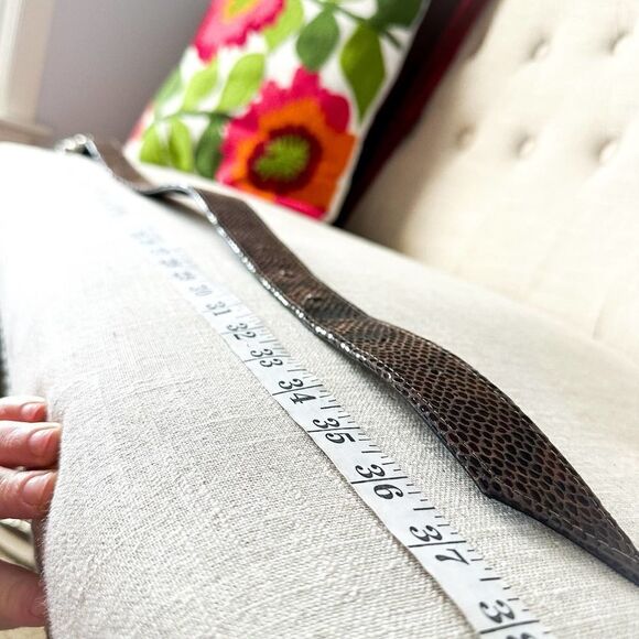 Vintage Fahrenheit Brown Black Leather Belt Large Jewel Buckle Rich Auntie M - Picture 9 of 11